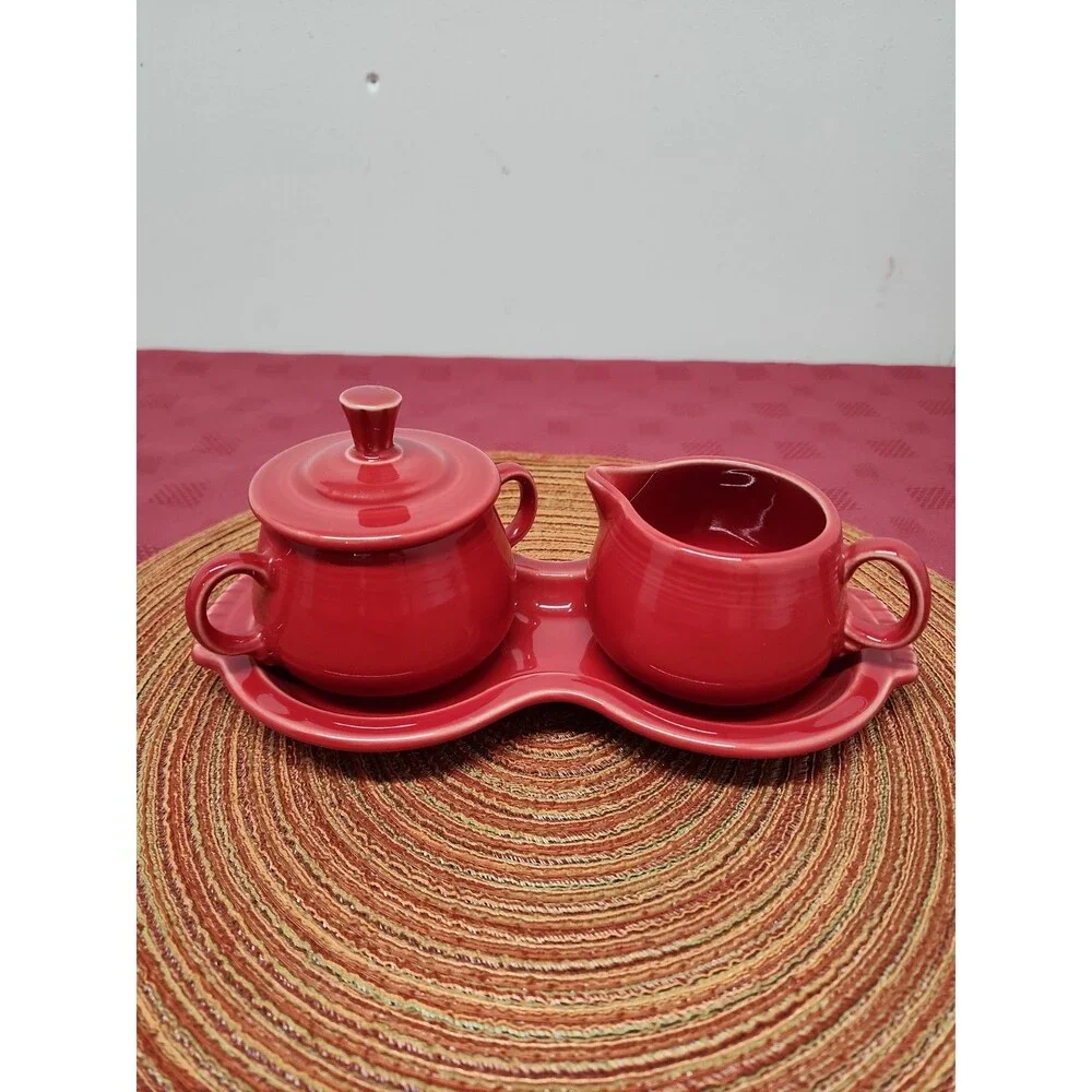 Fiesta Scarlet Creamer And Sugar Set  Homer Laughlin  2005 Complete Made In USA